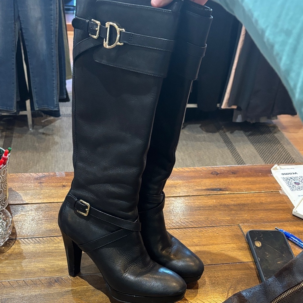 Cole Haan Black Heeled Boots with Buckle Detail